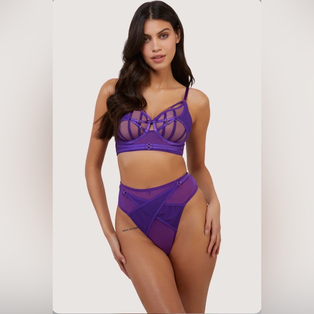 NWT Playful Promises Eddie Purple Crossover Wrap Lingerie Set